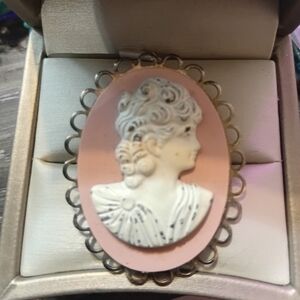 Elegant Pink and White Cameo Brooch